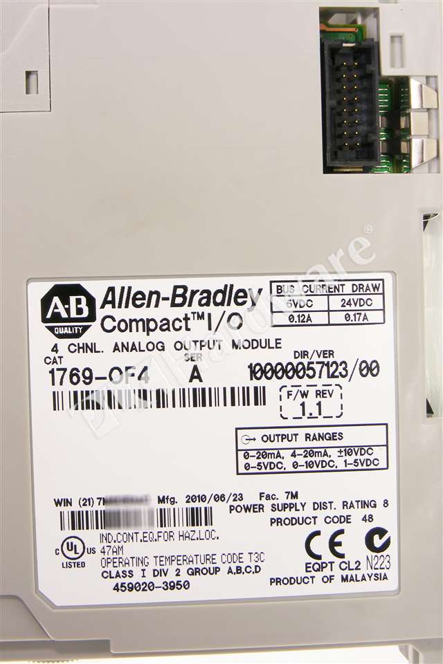PLC Hardware: Allen-Bradley 1769-OF4 4-Ch Analog Current/Voltage Output