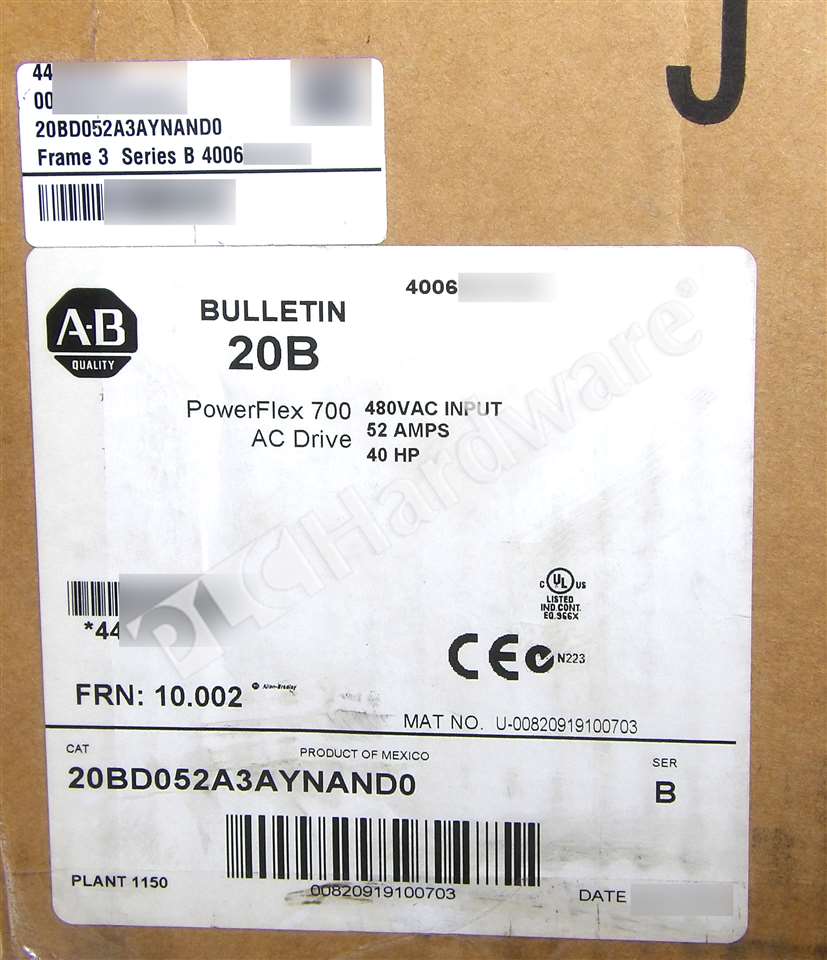 PLC Hardware Allen Bradley 20BD052A3AYNAND0 Series B Surplus Open