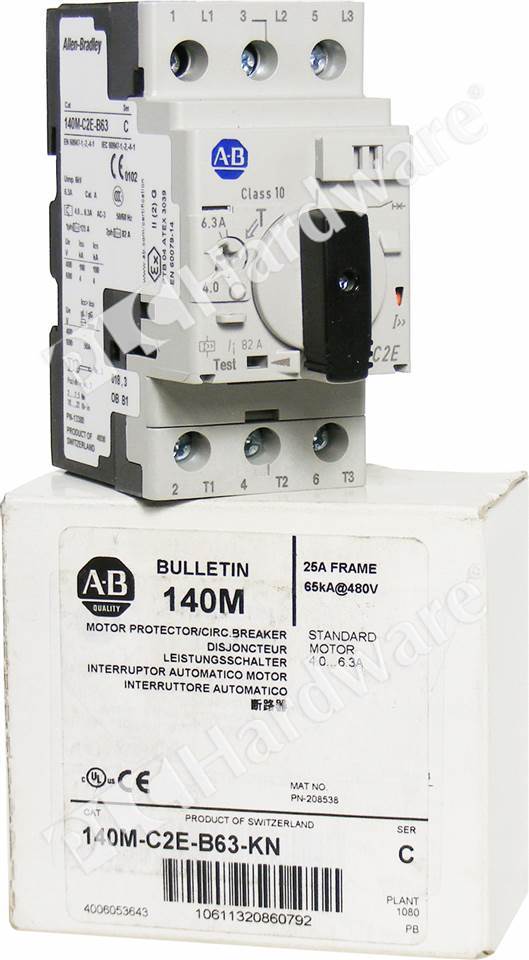 PLC Hardware: Allen-Bradley 140M-C2E-B63-KN Circuit Breaker, 4-6.3A