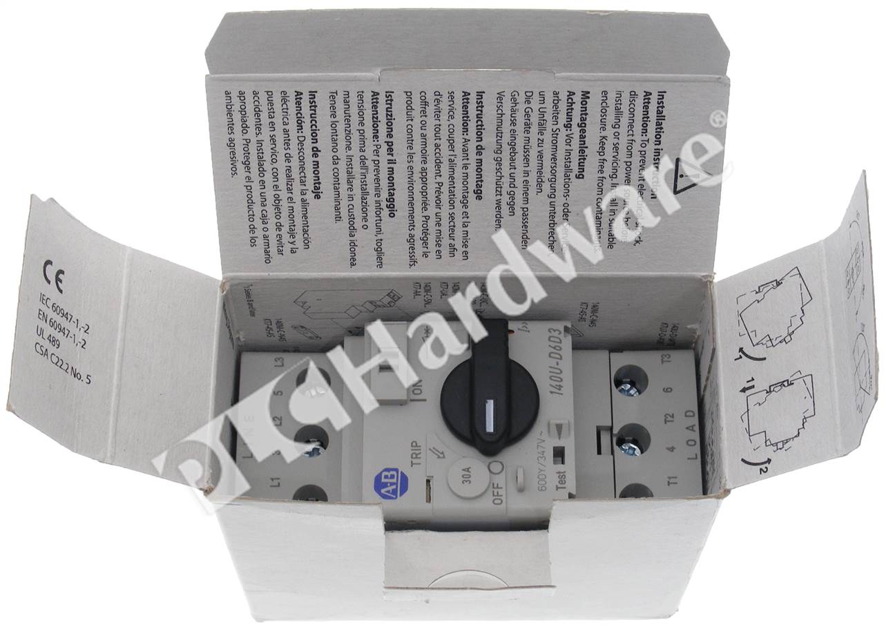 PLC Hardware: Allen-Bradley 140U-D6D3-C30 Circuit Breaker, 3-Poles, 30A