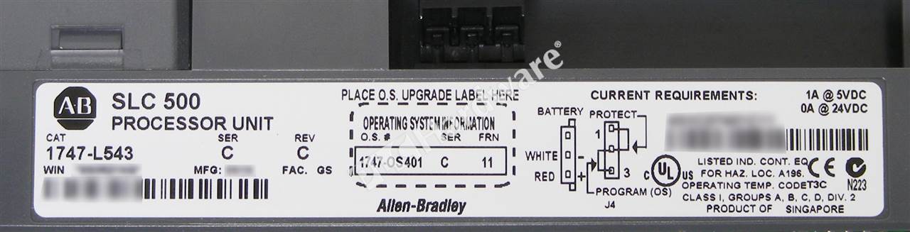 PLC Hardware: Allen Bradley 1747-L543 SLC 5/04 CPU Processor 64K