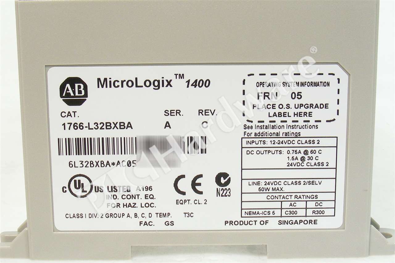 PLC Hardware: Allen-Bradley 1766-L32BXBA MicroLogix 1400 PLC, 24V