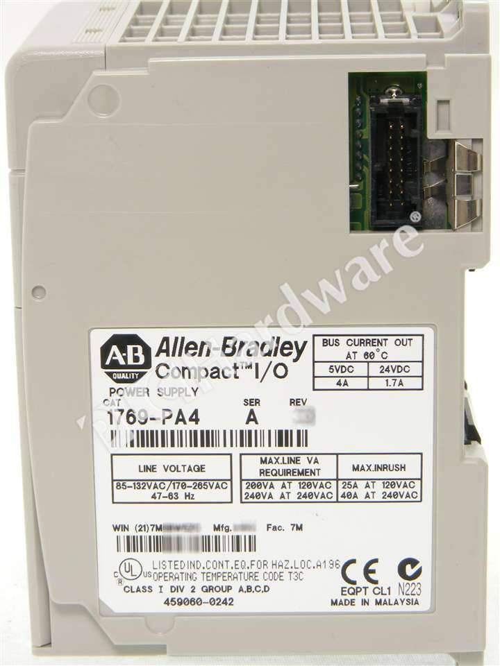 PLC Hardware: Allen-Bradley 1769-PA4 CompactLogix Power Supply AC