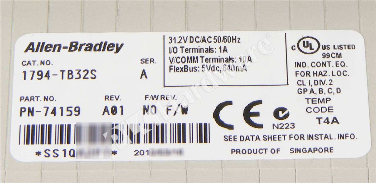 PLC Hardware: Allen-Bradley 1794-TB32 Flex I/O 32-Ch Terminal Base