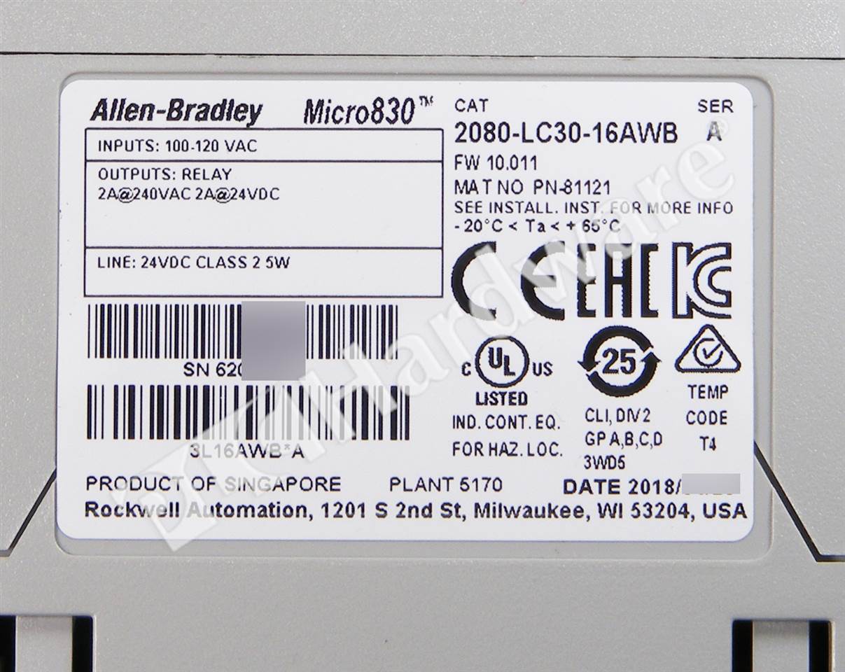 PLC Hardware: Allen-Bradley 2080-LC30-16AWB Micro830 Controller