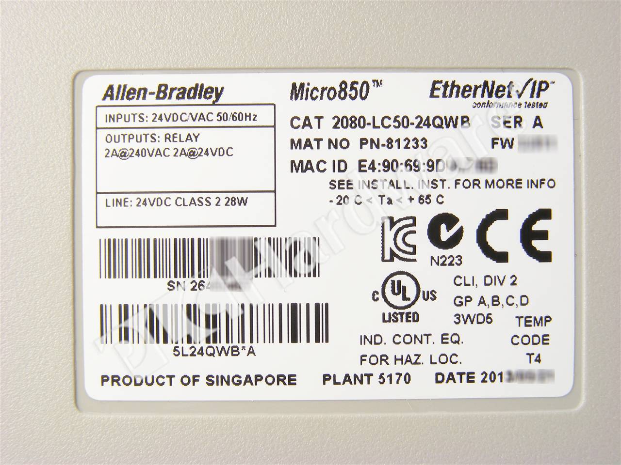 PLC Hardware - Allen Bradley 2080-LC50-24QWB Series A, New Surplus Sealed