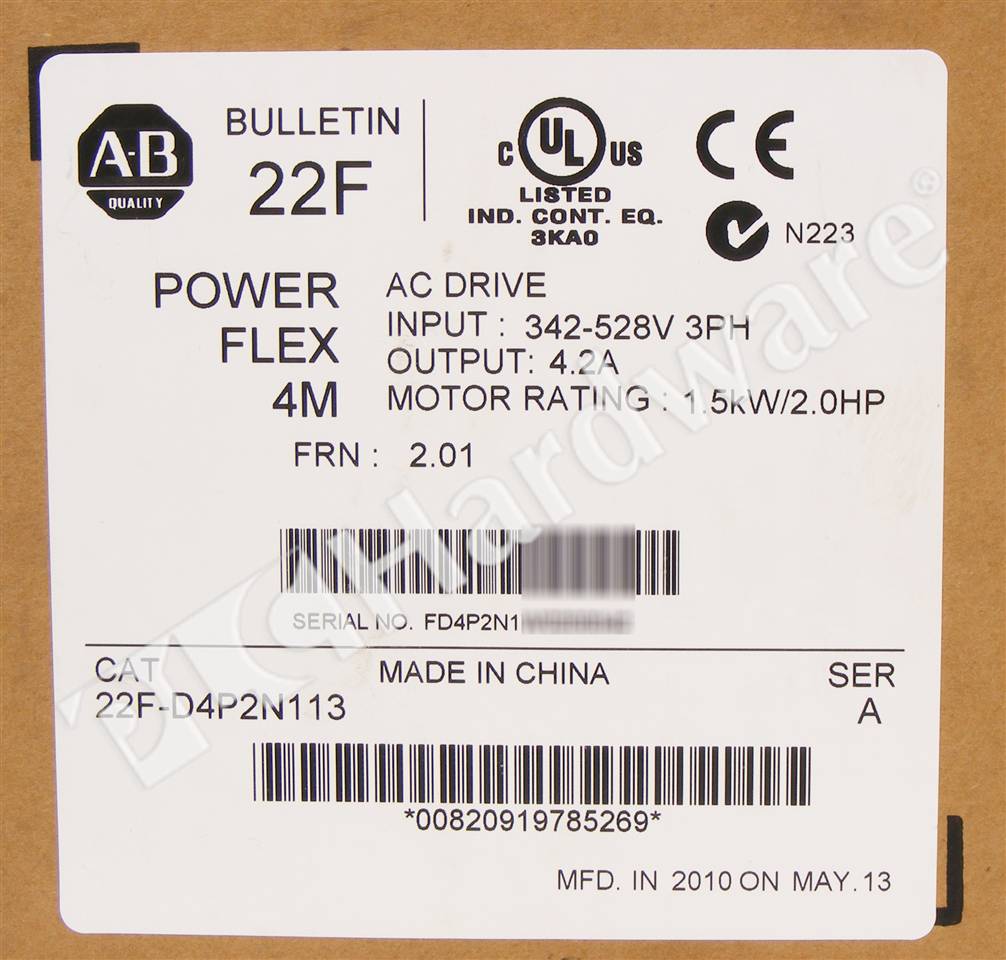 PLC Hardware: Allen-Bradley 22F-D4P2N113 PowerFlex 4M AC Drive