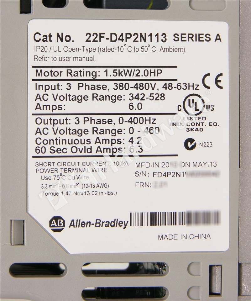 PLC Hardware: Allen-Bradley 22F-D4P2N113 PowerFlex 4M AC Drive