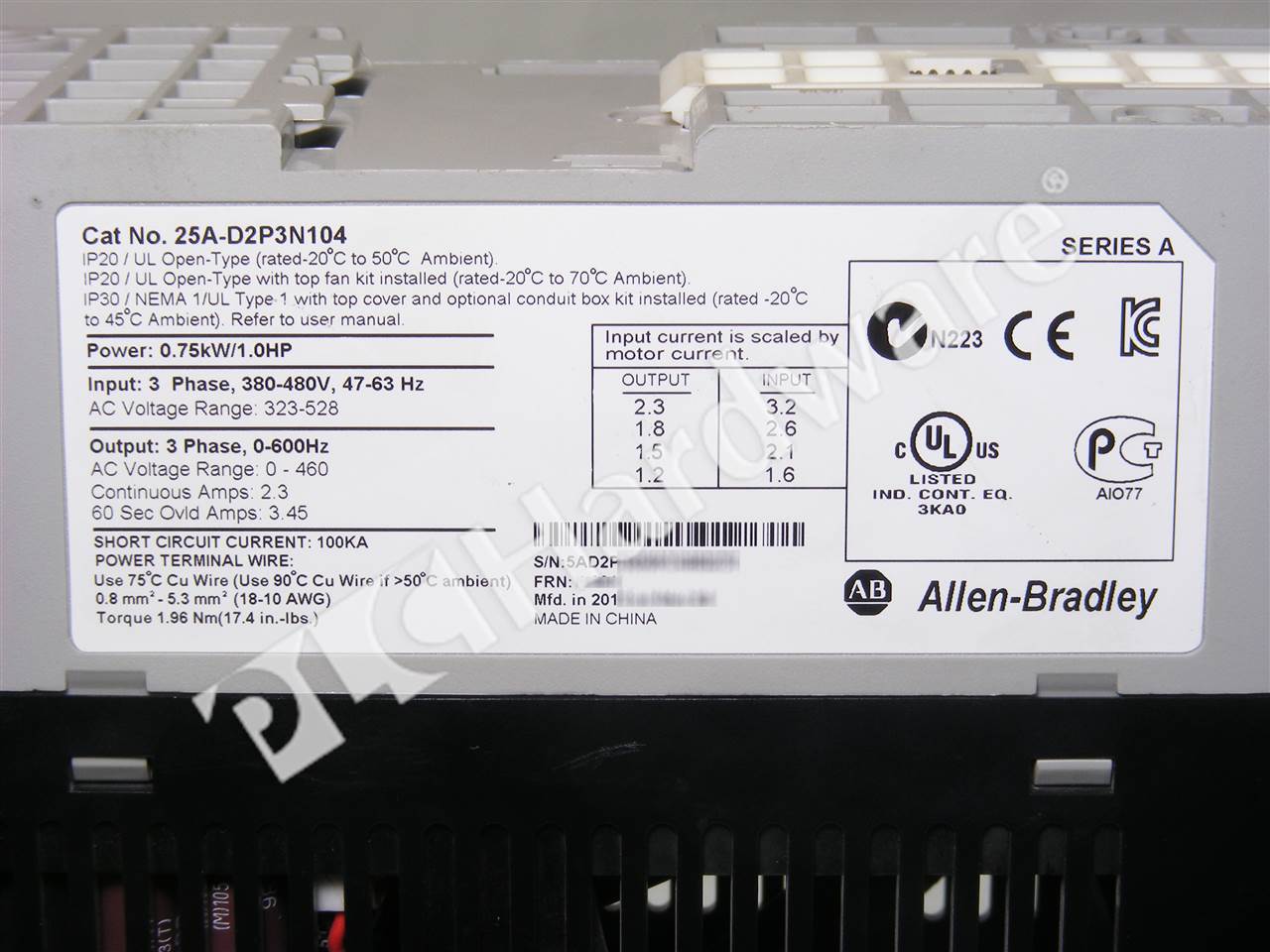 PLC Hardware - Allen Bradley 25A-D2P3N104 Series A, Used in PLCH Packaging