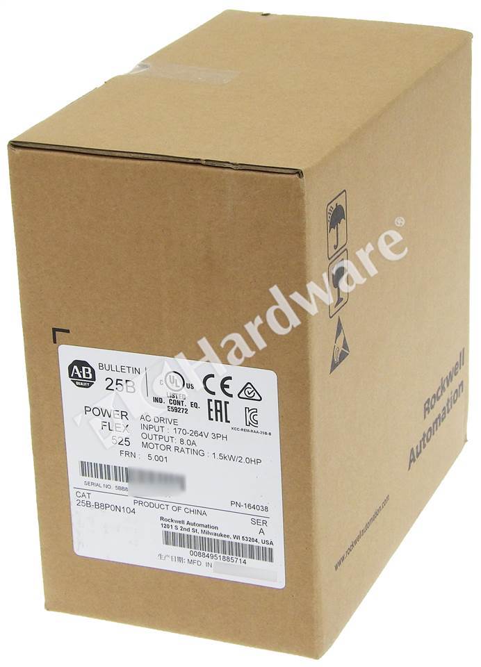 PLC Hardware: Allen-Bradley 25B-B8P0N104 PowerFlex 525 AC Drive 240V/8A/2HP