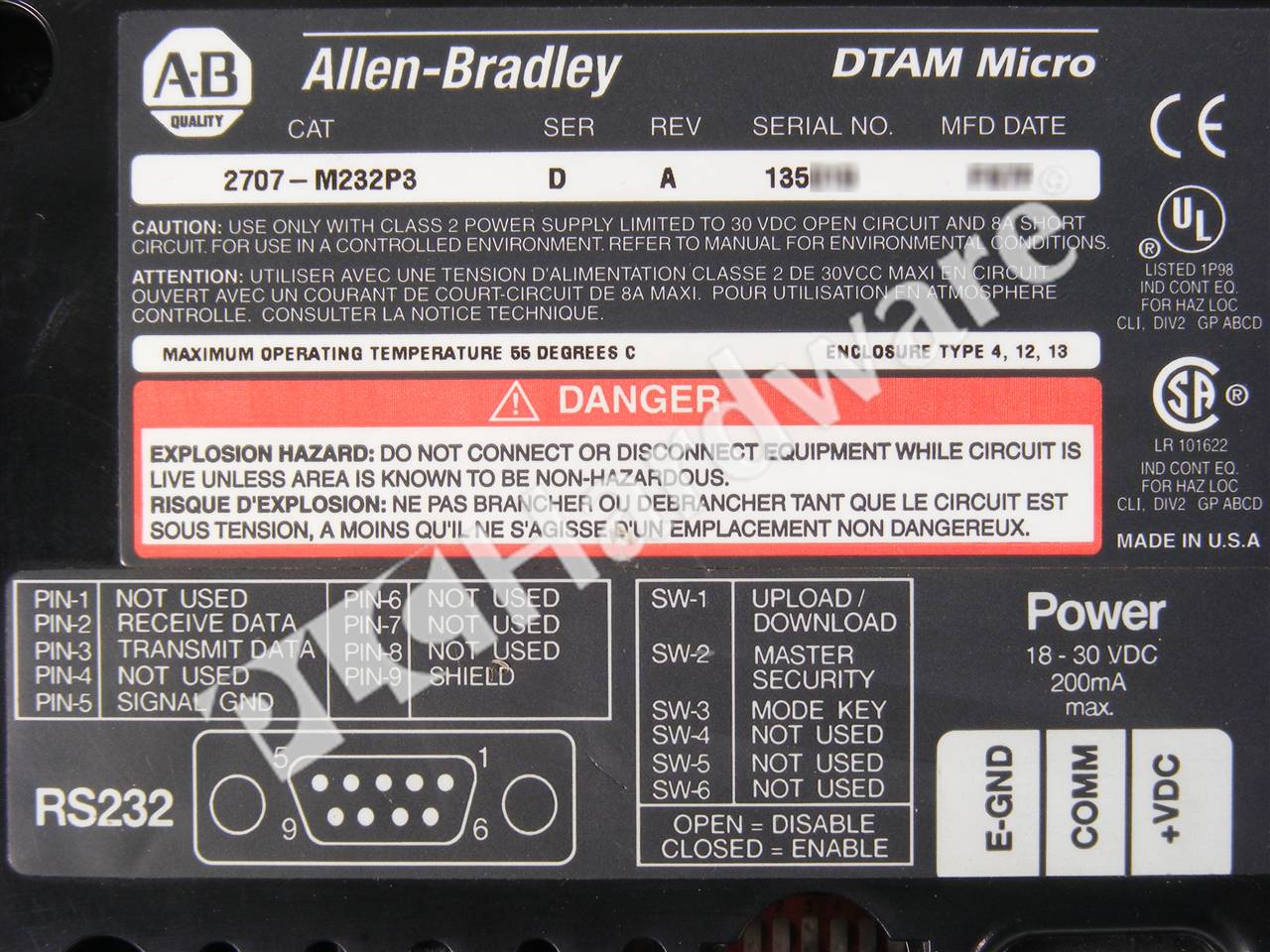 PLC Hardware - Allen Bradley 2707-M232P3 Series D, Used In PLCH Packaging