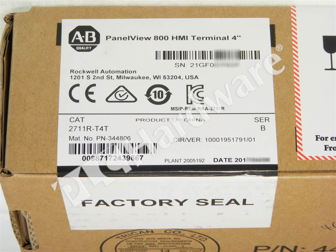 PLC Hardware: Allen-Bradley 2711R-T4T PanelView 800 Color Touch