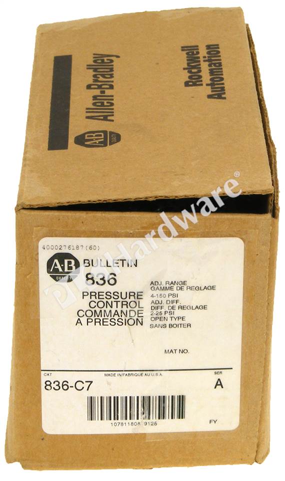 PLC Hardware: Allen-Bradley 836-C7 836 Pressure Controls 150 psi 5A/240V