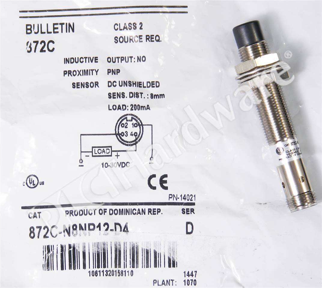PLC Hardware: Allen-Bradley 872C-N8NP12-D4 Proximity Sensor, 3-Wire DC, 8mm