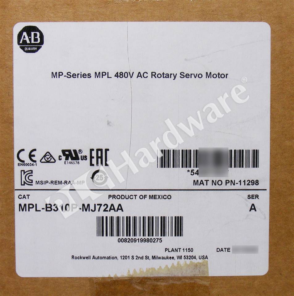 PLC Hardware: Allen-Bradley MPL-B310P-MJ72AA Servo Motor, 460V, 5000-RPM