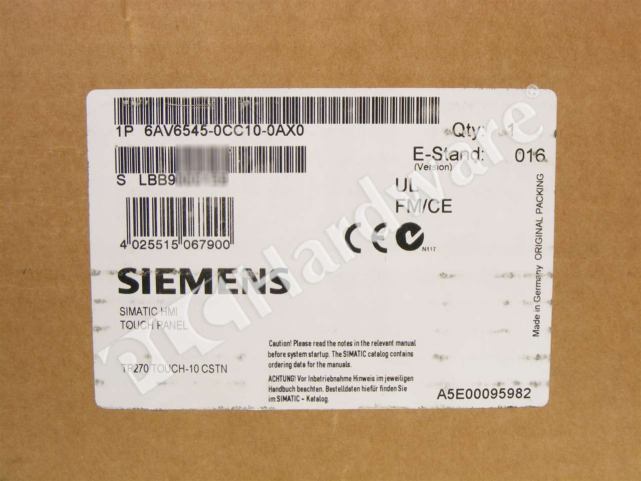 PLC Hardware: Siemens 6AV6545-0CC10-0AX0 SIMATIC TP 270 Touch