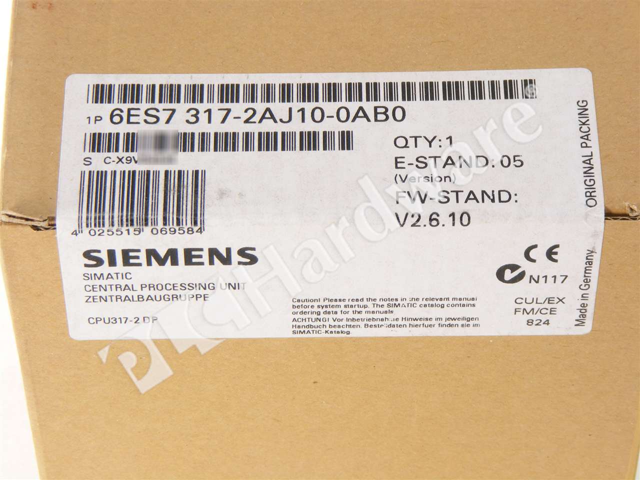 PLC Hardware: Siemens 6ES7317-2AJ10-0AB0 SIMATIC S7-300 CPU 317-2