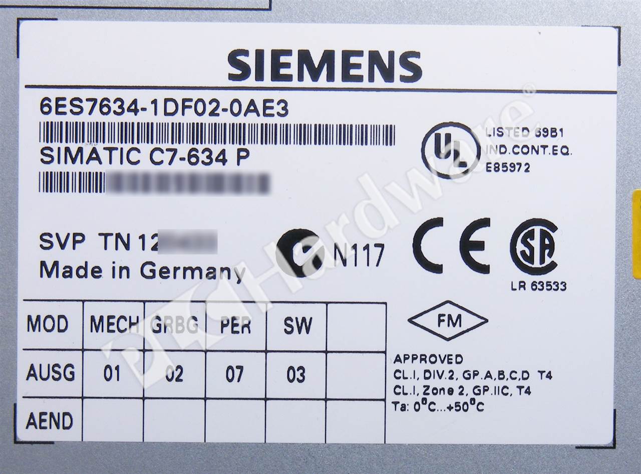 PLC Hardware: Siemens 6ES7634-1DF02-0AE3 SIMATIC C7-634/P Compact Unit