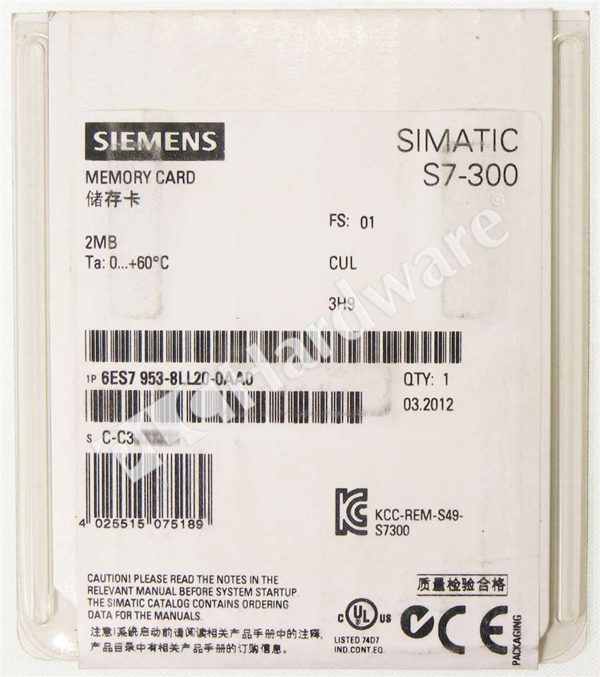 PLC Hardware: Siemens 6ES7953-8LL20-0AA0 SIMATIC S7 Micro Memory