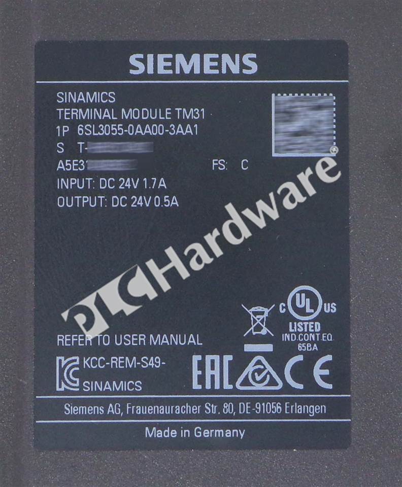 PLC Hardware: Siemens 6SL3055-0AA00-3AA1 SINAMICS S120 TM31