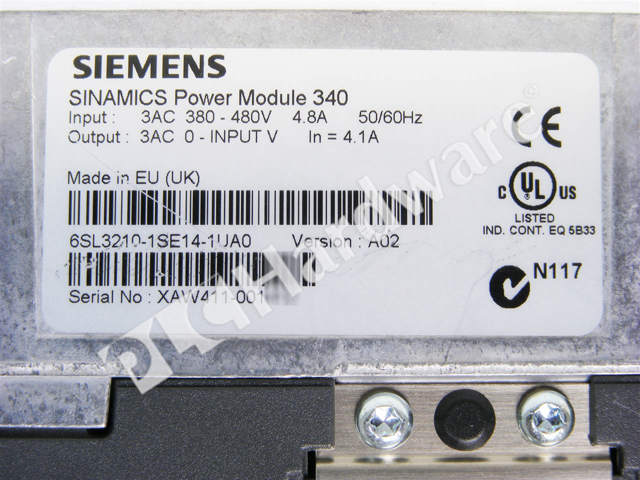 PLC Hardware: Siemens 6SL3210-1SE14-1UA0 SINAMICS S120 PM340 Power