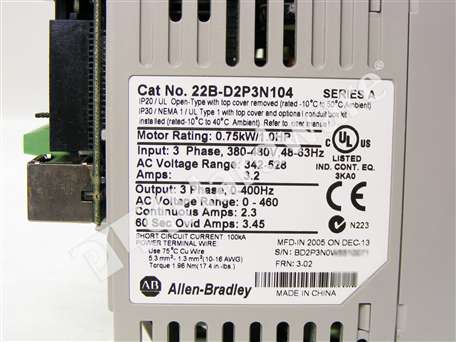 Allen Bradley AB 22B D2P3N104 /A PowerFlex 40 AC Drive 0.75kW / 1HP 